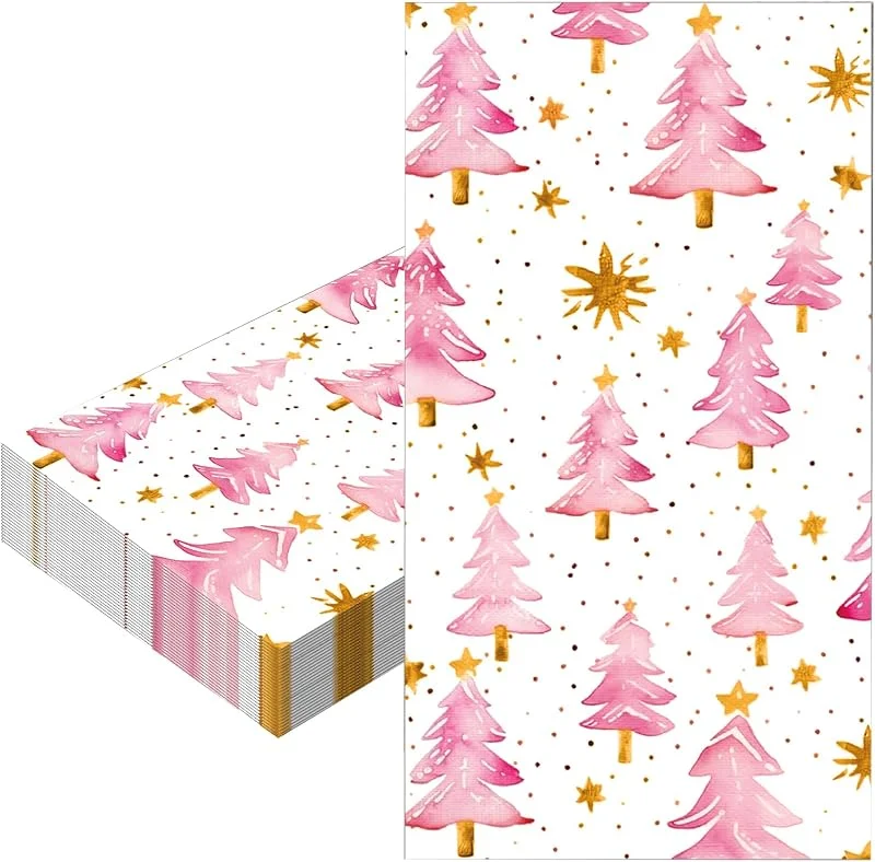 COSORO 20 Piezas Servilletas de Papel Decoradas para Navidad, 40x33cm Árbol de Navidad Rosa Servilletas Suaves Vajilla Desechables Absorbentes Reciclables Cena Cóctel para Fiesta Decoracion de Mesa — Adviento y mesa