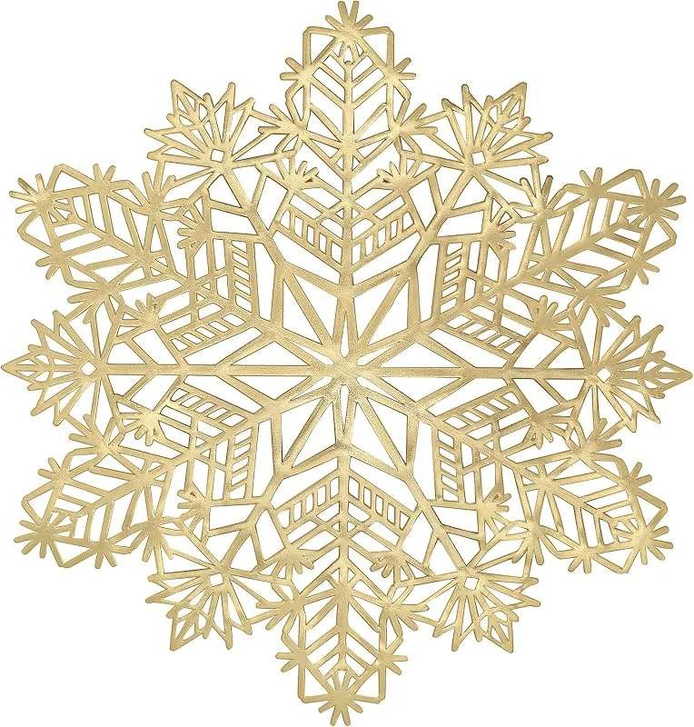 LUKDUNG Juego de 6 manteles individuales redondos con diseño de copo de nieve, de PVC, redondos, lavables, para cocina, hogar, fiesta, diámetro de 38 cm, color dorado — Hogar y cocina