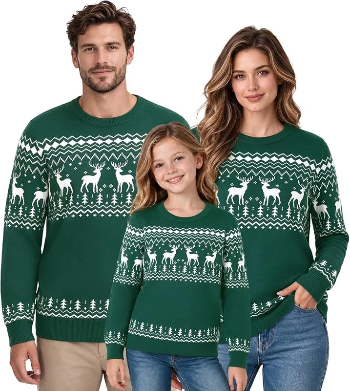 Visita la tienda de Aottori Aottori Jersey Navidad Familia Mujer Hombre Niñas Renos Manga Larga — Ropa Navidad