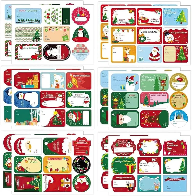 HFMYGS 12 etiquetas de regalo de Navidad, etiquetas autoadhesivas de regalo de Navidad, pegatinas de regalo de Navidad, etiquetas de nombre, etiquetas de Navidad para bolsas de regalo — Envoltorio regalo