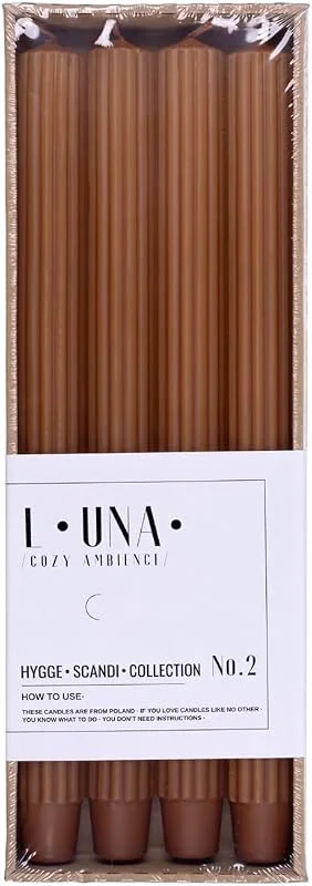 Visita la tienda de DONAU HOME DONAU Home Juego de velas largas acanaladas, color caramelo, 4 unidades, 30 x 2, 25 cm de diámetro sin perfumar, velas de barra estriadas, velas de mesa para decoración en el salón, baño, 10 horas — Cena a la luz de velas