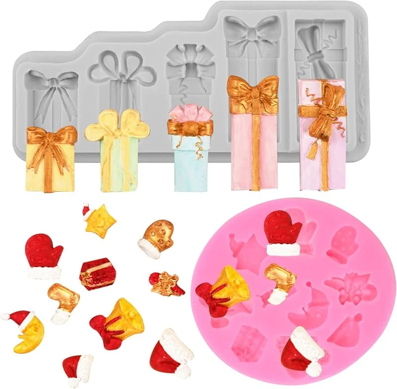 Jodsen Moldes de Silicona de Navidad, 2 Piezas 3D Molde de Chocolate de Navidad Molde de Fondant para Tartas de Navidad Antiadherente Bandeja Hornear Pasteles Resina para Caramelos Jabón Regalo DIY Decoración — Hogar y cocina