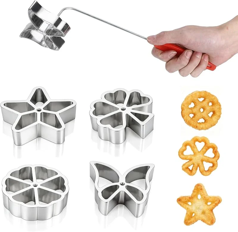 Cyrank Juego de hierro con rosetas suecas con 4 cabezas intercambiables, cortadores de galletas en forma de flor, cortadores de frutas, molde para sellos de pastelería — Hogar y cocina