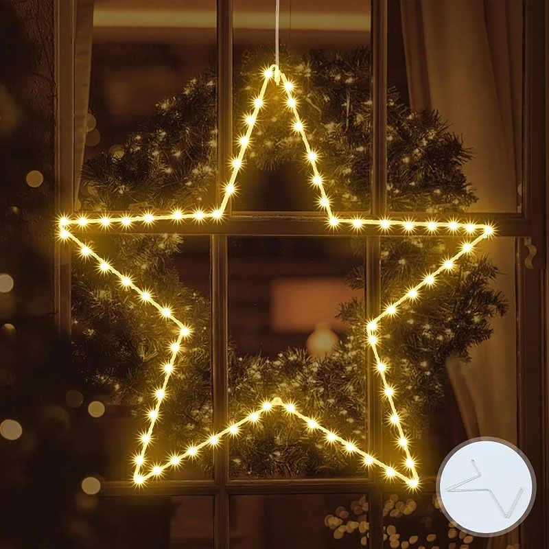 ELKTRY Super Big Stars - 70 luces LED para colgar en ventanas de Navidad, funciona con pilas, con gancho, 8 modos con temporizador, luces impermeables para decoración de ventanas de Navidad para — Decoracion Navidad
