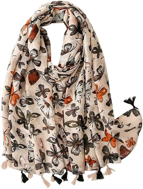 FAIRYGATE Bufandas Para Mujer Estampado Floral Clásica Patrón Geométrico Cadena Letras Pañuelo Ligero y Suave Estola Chal De Playa Durante Cubre Bikini Toda La Temporada — Ropa Navidad