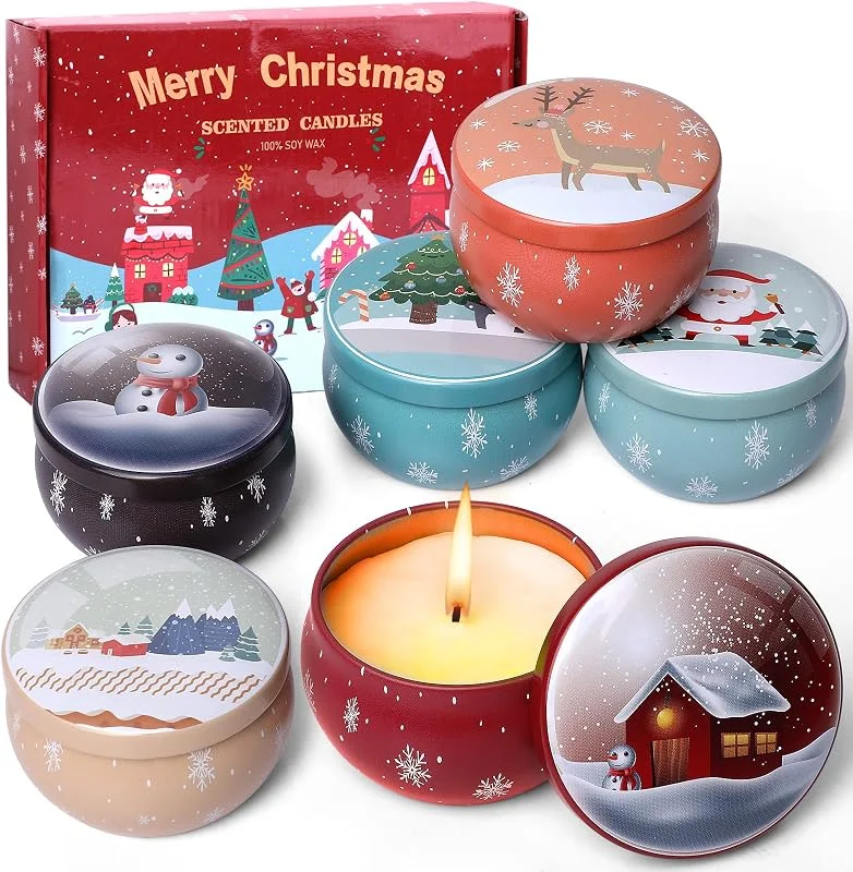 Alikiai Juego de velas perfumadas de Navidad para mujer, paquete de 6 velas de 2.5 onzas, cera de soja natural, velas de aromaterapia para cumpleaños, Navidad, regalos para ella, regalos para mujeres — Cena a la luz de velas