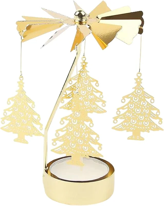 SHUOHONG Portavelas Giratorio Dorado, Portavelas Decoracion, Porta Velas Decorativas, Centros Decorativos de Mesa, Candelabros Decorativos de Velas para Navidad, Cumpleaños, Boda, Centro de Mesa (T) — Decoracion Navidad