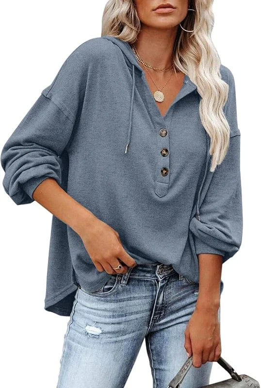 PLOKNRD Sudadera Extragrande para Mujer de Manga Larga con Botones y Capucha con Cordón — Ropa Navidad