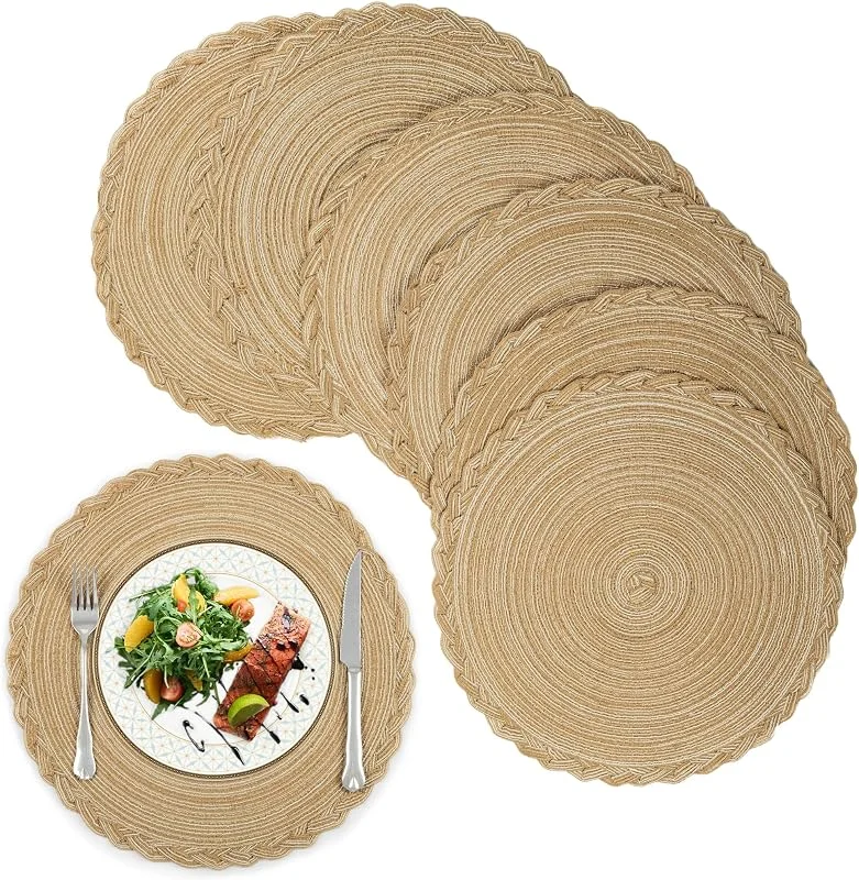 Visita la tienda de fanquare fanquare 6 Piezas Salvamanteles Individuales Redondos en Trenzado de Color Caqui y Resistentes al Calor, Manteles Individuales de 38cm Lavables para la Mesa de Cocina — Hogar y cocina