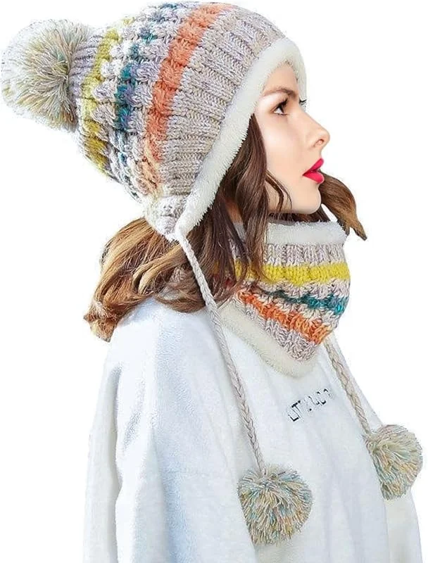 BDSHUNBF Gorro de invierno para mujer, gorro de punto con pompón, conjunto de bufanda, sombreros de invierno, para mujeres y hombres, deportes al aire libre, esquí, color blanco, Talla única — Ropa Navidad