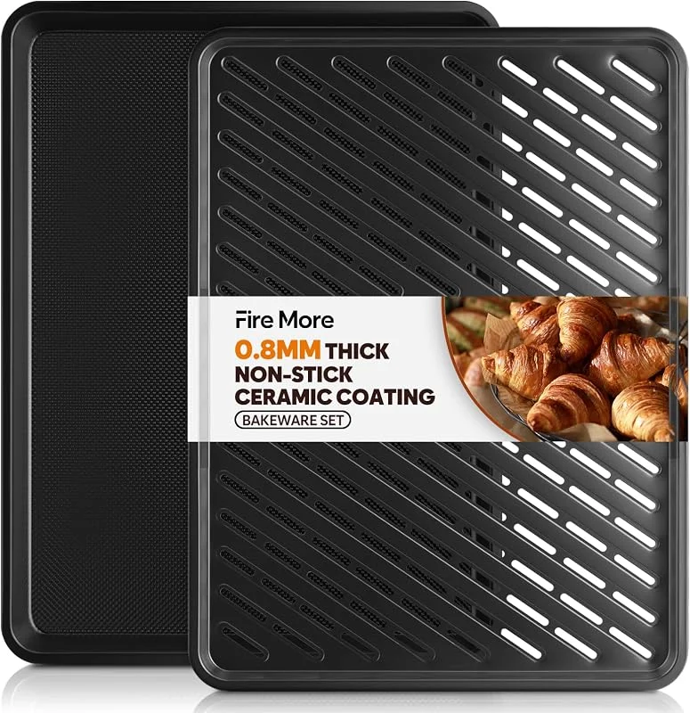 Fire More Bandeja de Horno con Rejilla de Enfriamiento, 44 x 33, 3 x 2, 5 cm Bandeja de Acero al Carbono con Revestimiento Antiadherente, Segura para Lavavajillas — Hogar y cocina