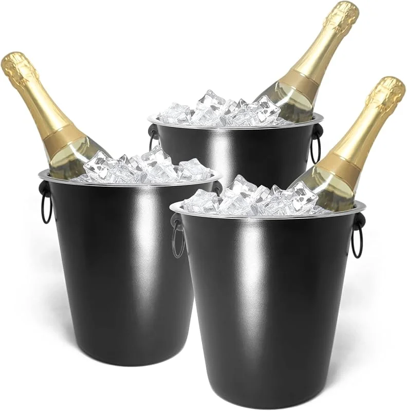 Visita la tienda de com-four com-four® 3x Enfriadores de champán asas, diseño negro elegante y suave — Vino y mesa festiva