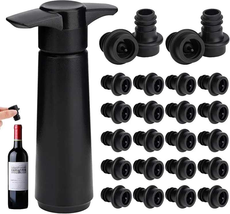 Leikedun Bomba de vacío Wine Saver con 24 tapones, tapones reutilizables para botellas para mantener el vino fresco — Vino y mesa festiva
