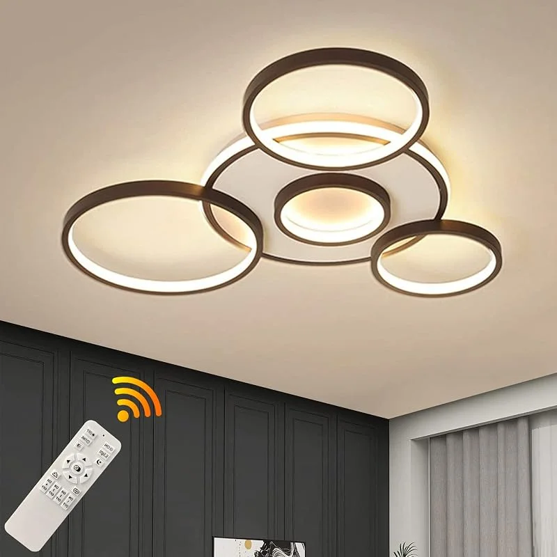 WayLuoung Luz De Techo LED, Lámpara De Techo Moderna De 4 Anillos Para Sala De, Círculo Redondo Negra 58W, Ø70cm, 2700K-6500K Regulable Con Mando A Distancia, Lámpara De Techo Interior Para Restaurante — Cena a la luz de velas