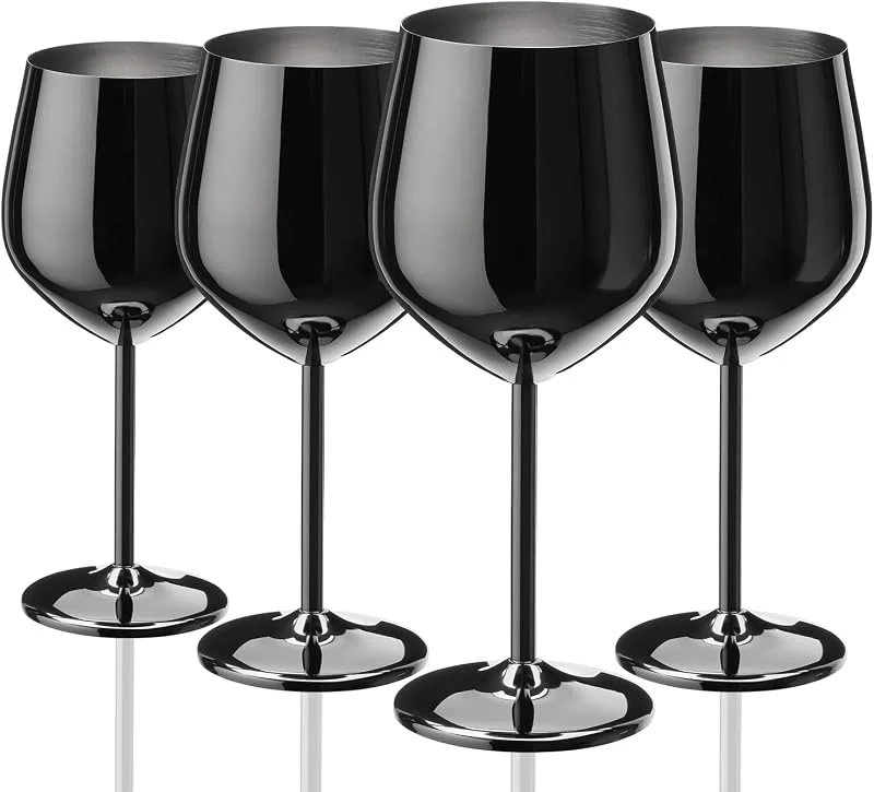 Visita la tienda de WOTOR WOTOR Gris oscuro brillante Copa de vino juego de 4, 540ml Copa de vino de acero inoxidable, inquebrantable, duradero, Adecuado para exteriores, viajes, camping, piscinas — Vino y mesa festiva