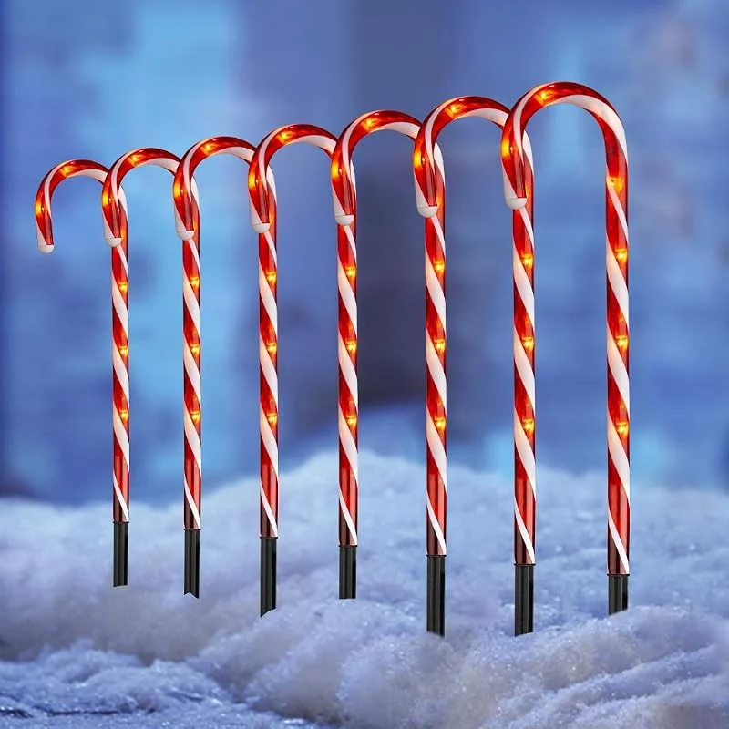 DELICHTER Cadena de luces LED de 8 bastones de caramelo Rojo y Blanco con luces cálidas blancas y 8 modos, alimentada por electricidad. Decoración de luces navideñas para exterior e interior — Luces Navidad