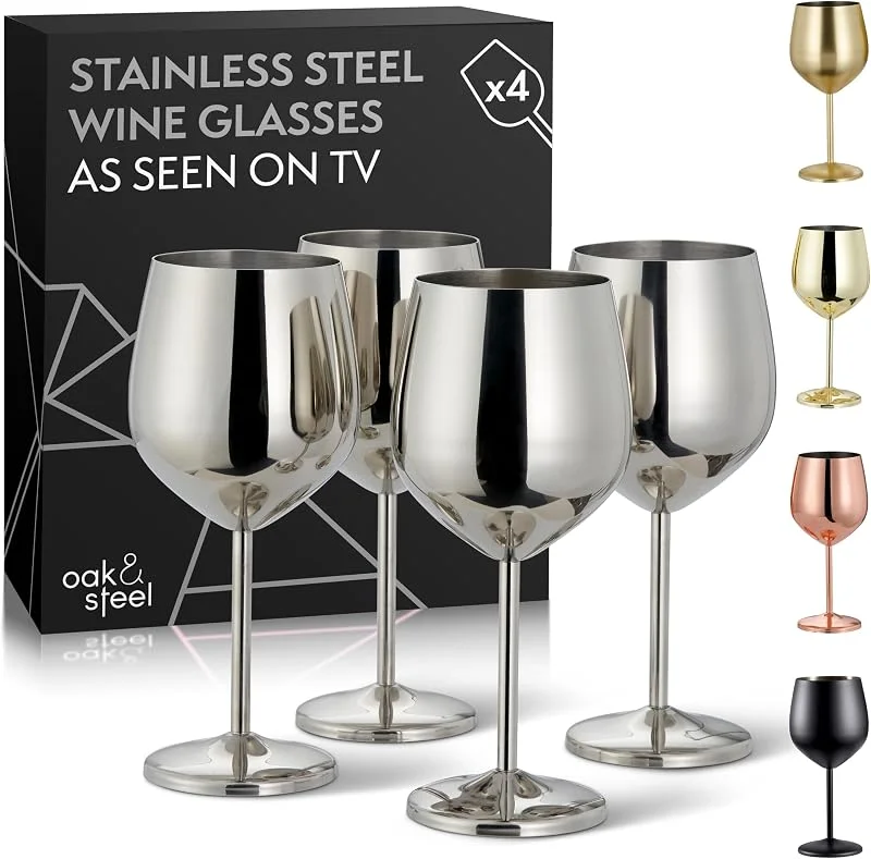 Visita la tienda de OS Oak & Steel ENGLAND Oak & Steel - 4 Elegantes Copas De Vino Plateadas De Acero Inoxidable, 500ml - Set De Regalo De Copas Irrompibles, Para Bodas, Aniversarios, Fiestas De Cumpleaños — Vino y mesa festiva