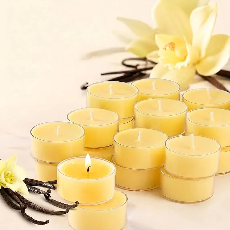 LETINE Velas perfumadas de vainilla, 14 unidades, 6 horas, 100% cera de palma — Cena a la luz de velas