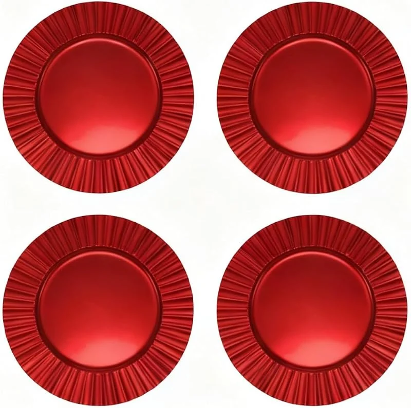 Area illumina Salvamanteles decorativos, juego de 4 o 6 unidades, 33 cm, borde ondulado, brillante, rojo u dorado, reutilizable, ideal para bodas, Navidad y otras celebraciones (4, rojo) — Hogar y cocina