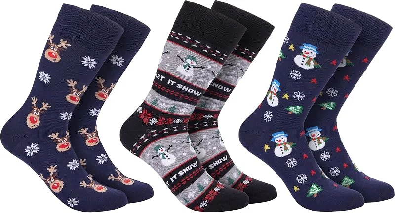 Visita la tienda de BRUBAKER BRUBAKER 3 pares de calcetines navideños – Divertidos calcetines con motivos navideños – Algodón – Hombre y Mujer Regalo Navidad – Calcetines de algodón unisex en tallas únicas — Decoracion Navidad
