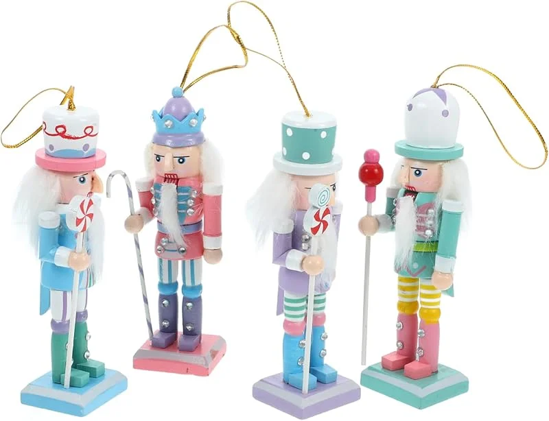 PRETYZOOM 4 Piezas Colgante De Cascanueces De Madera Navideño Figura De Cascanueces Pequeña De Decoración Árbol De Navidad — Decoracion Navidad