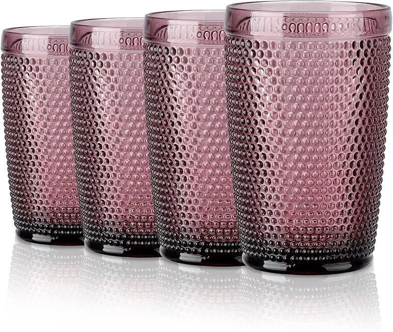 Visita la tienda de Joeyan Joeyan Set de 4 Vintage Vasos de Cristal Agua Rosa con Relieve, 350ml — Vino y mesa festiva