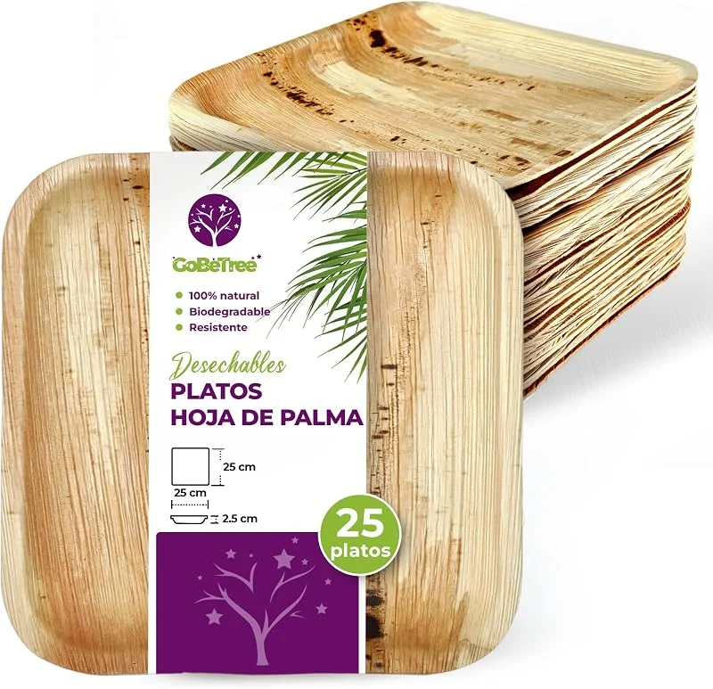 Visita la tienda de GoBeTree GoBeTree 25 Platos Desechables Elegantes de Hoja de Palma Cuadrados 25 cm — Adviento y mesa