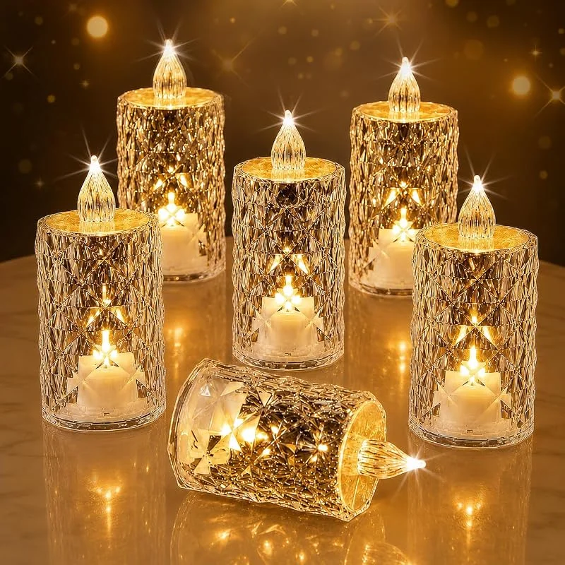 KATELUO LED Velas Sin Llama, 12 Piezas Velas Led Sin Llama Parpadeante, Velas Eléctricas Parpadeantes Trasparente, Velas de Batería LED, para Navidad, Halloween, Acción de Gracias, Boda, Cumpleaños — Cena a la luz de velas
