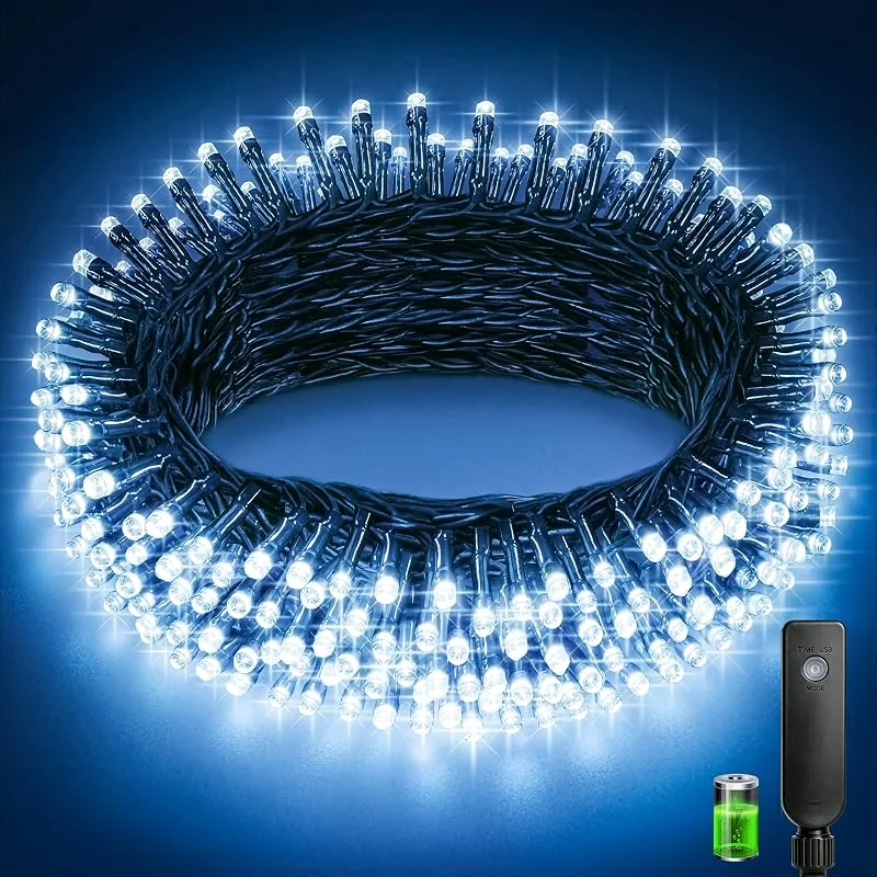 Buudala Luces Navidad Exterior, 10+3M 100LED Luces Arbol Navidad con 1500mAh Batería