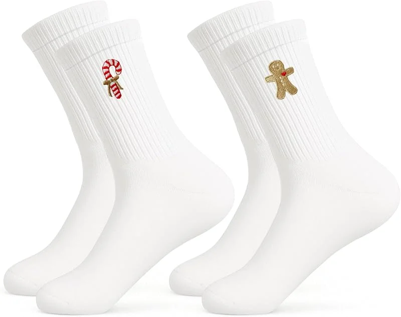 Snyvpra 2 pares de calcetines de Navidad para mujer, calcetines de Navidad con diseño de hombre de jengibre y bastón de caramelo, calcetines de Navidad como regalos de Navidad — Decoracion Navidad