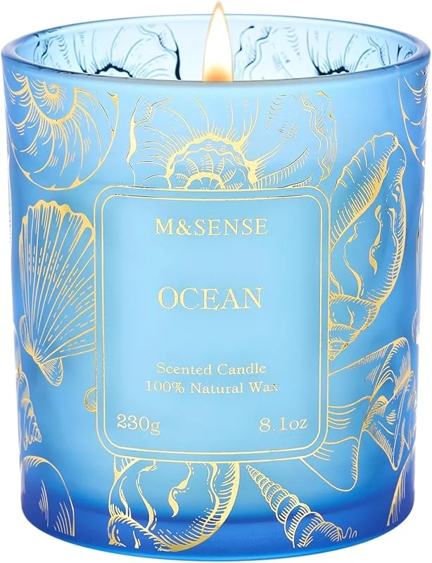 M&SENSE Vela aromática de brisa marina, 230 g, vela perfumada en tarro para mujeres y hombres, vela de soja vegana natural, hasta 42 horas de combustión, vela de aromaterapia para el hogar, dormitorio — Cena a la luz de velas