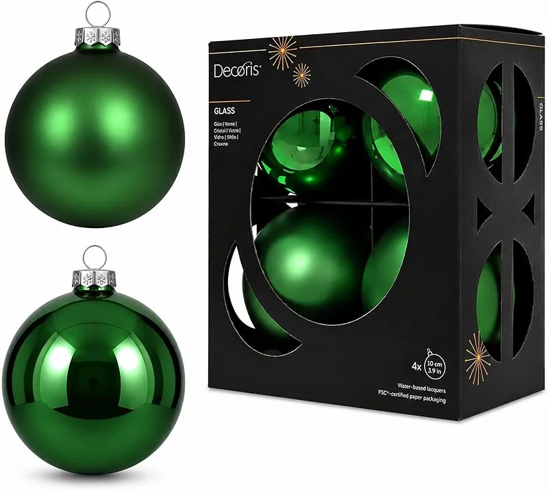 Kaemingk Bolas de Navidad de cristal, 10 cm, 4 unidades, mate y brillante, bolas grandes para árbol de Navidad, adornos y adornos para árbol de Navidad, color verde — Decoracion Navidad