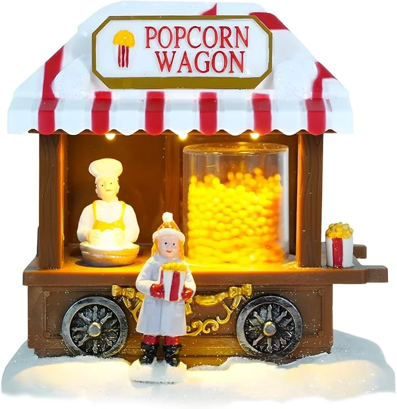 Avilia Tienda navideña de Pop Corn Animada y con Luces LED – Pueblo navideño – Ideal para Decorar la casa Durante Las Fiestas navideñas – Apto para Todo Tipo de decoración 14 x 14, 5 x 10 cm — Decoracion Navidad