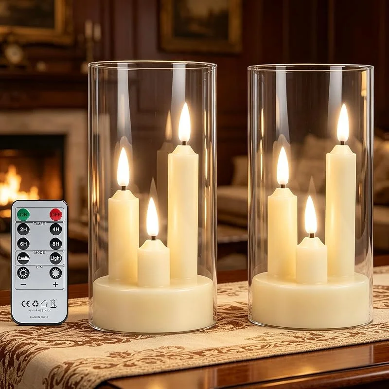 CPROSP Velas LED Decorativas con 3 Núcleos, Carcasa de Transparente, Bodas — Luces Navidad