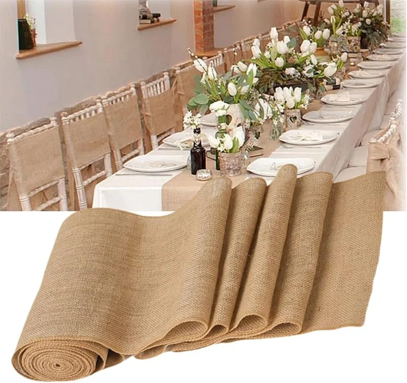 BAOSROY Camino de Mesa Yute, 30x275cm, Tela Arpillera, Antideslizante, para Decoración, Boda, Bautizo, Comunión — Hogar y cocina