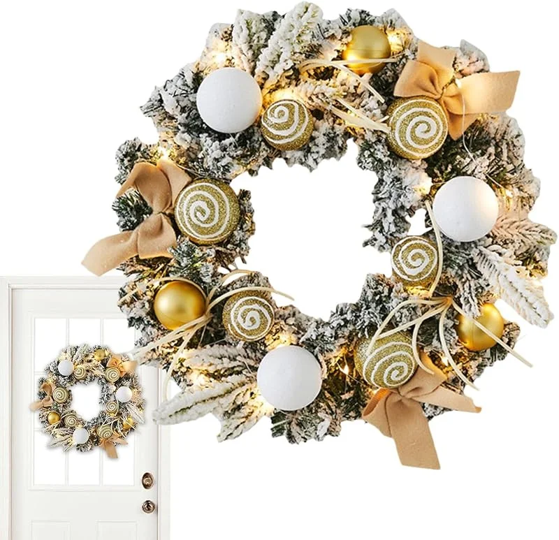 Generic Corona de Navidad con luces – Decoración navideña de 11.8 pulgadas para exteriores, coronas iluminadas con bolas, adorno navideño, corona de Navidad para puerta delantera, funciona con pilas — Decoracion Navidad