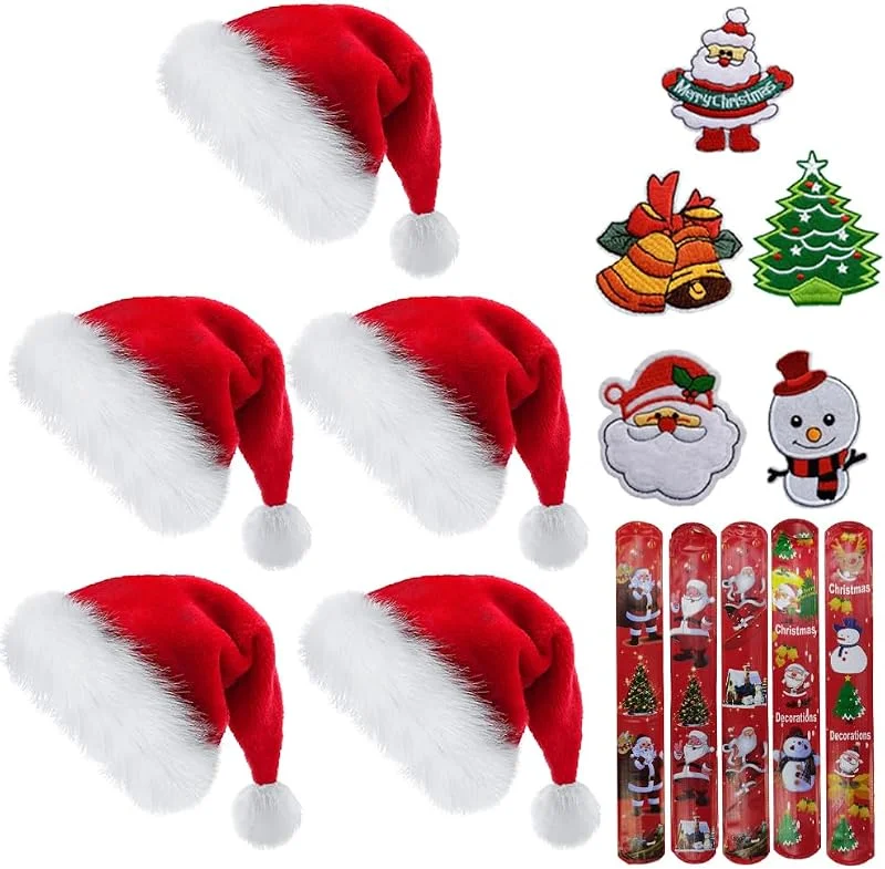 TUIBEIDAMAI 5 Piezas gorro navidad niño, gorros de navidad para niños, gorro papa noel niña gorros navideños, gorro papa noel terciopelo adulto, gorro de papa noel, gorritos de navidad, gorros papa noel — Ropa Navidad