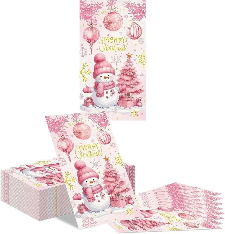Kotkiddy 40 Servilletas de Navidad Rosa Dorado Copo de Nieve Muñeco de Nieve Árbol de Navidad Desechables Servilletas de Papel Decoración de Mesa Fiesta de Invierno — Adviento y mesa