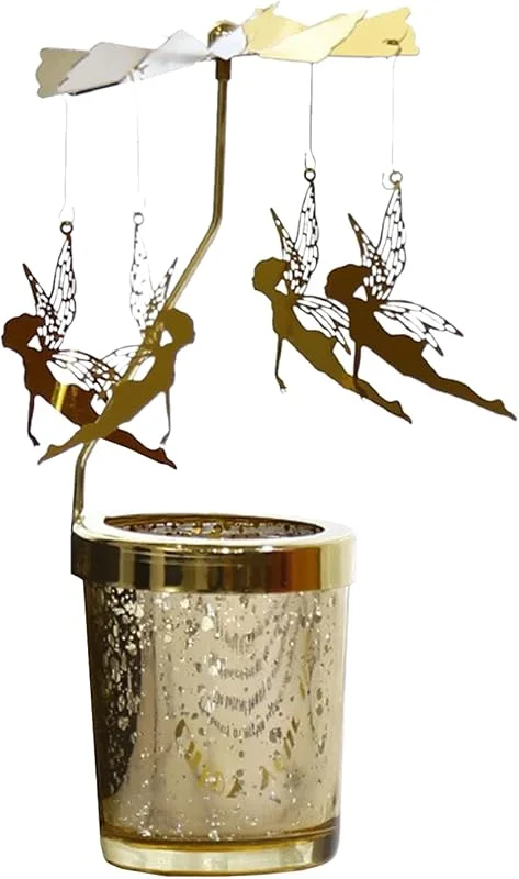 Tomotato Candelabro Giratorio, Carrusel Glod, Portavelas Giratorio De Metal para Velas De Té para Bodas Románticas, Fiestas De Navidad, Decoraciones De Mesa para El Hogar (3#) — Cena a la luz de velas