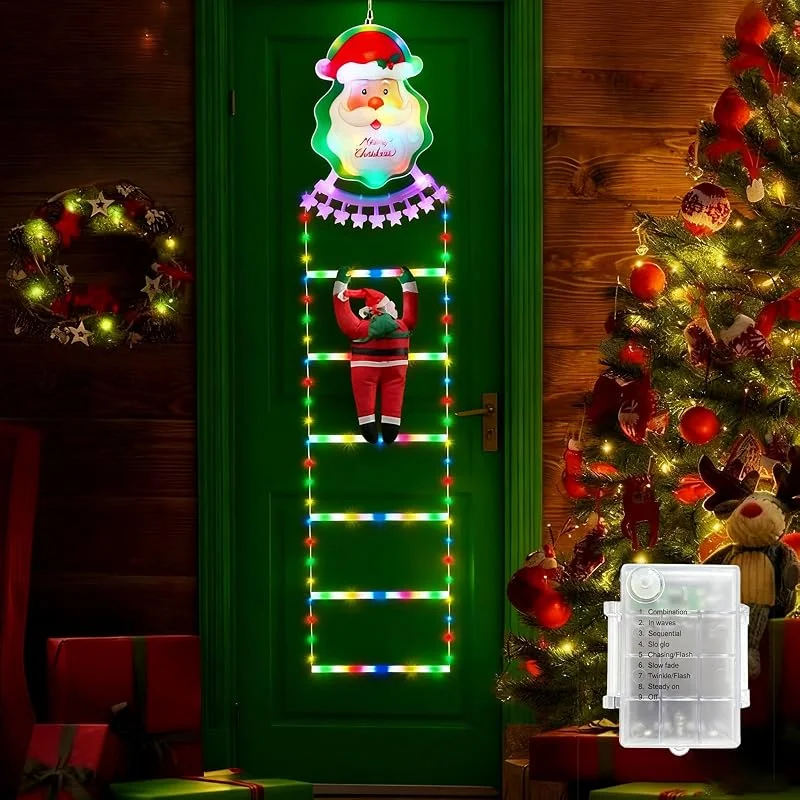 Quintrost Cadena de Luces de Escalera Navidad, 1.8M LED Luces de Hadas Escalera con Noel 8 Modos Pilas, Impermeable Guirnalda Luz Decorativas para Jardín Balcón Interior Exterior, Blanco Cálido — Luces Navidad