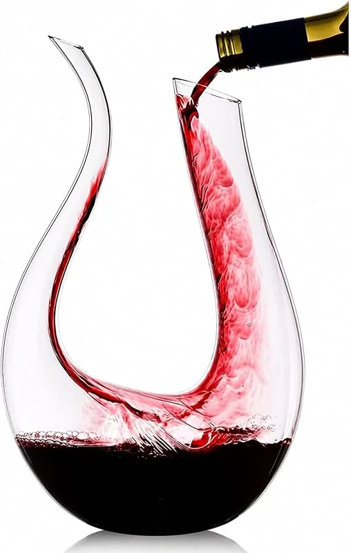 Zerci Decantador de vino, 100% sin plomo, en forma de U, hecho de cristal soplado a mano, 1, 5 l — Vino y mesa festiva