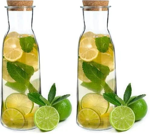 Visita la tienda de KADAX KADAX Jarra de cristal con tapa de corcho, 1 L, jarra de agua de cristal, 27 x 9 cm, para agua, limonada, vino y zumo, jarra de agua con tapón de corcho (1 L) (Paquete de 2) — Vino y mesa festiva