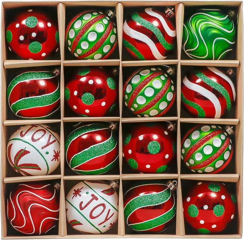 Visita la tienda de Valery Madelyn Valery Madelyn Rojo Blanco y Verde, Adornos de Bolas Plásticas Infrangibles de Navidad, Shatterproof Christmas Baubles, para la Decoración del Árbol de Navidad (Juego de 16, 8cm) — Decoracion Navidad