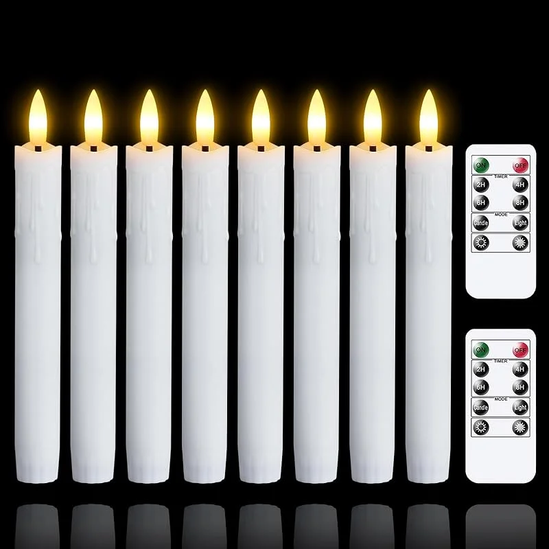 Mavandes velas parpadeantes sin llama dos a distancia, 19CM blanco pilas LED temporizador velas ventana, juego de 8 candelabros de plástico sin llama efecto cera (2, 2 cm de diámetro) — Luces Navidad