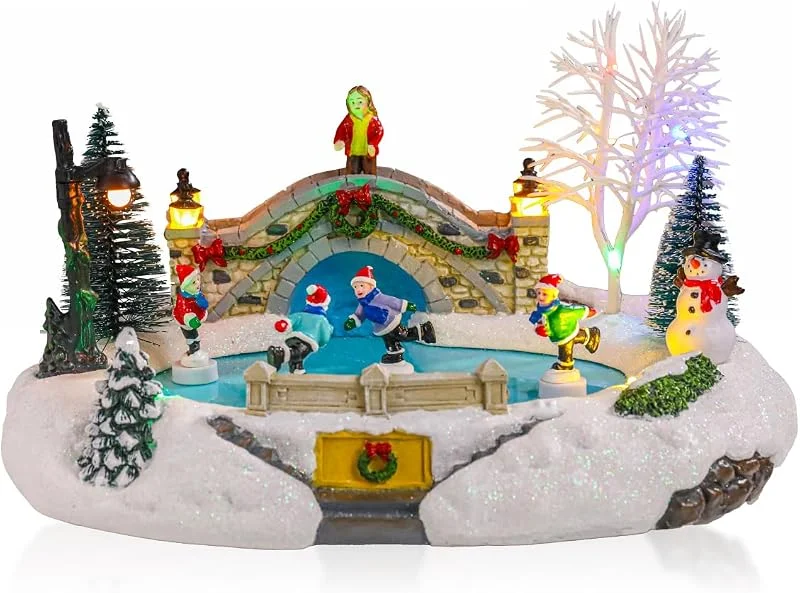 Bdor Decoración iluminada de pueblo de Navidad, exhibición animada musical, decoración de interiores coleccionable de Navidad, funciona con pilas — Decoracion Navidad