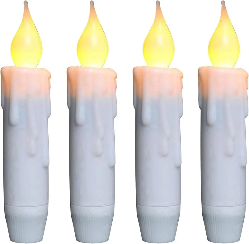 CVHOMEDECO. Velas cónicas parpadeantes LED sin llama, funcionan con pilas, con temporizador, color blanco, 4-3, 4 pulgadas, juego de 4 — Cena a la luz de velas