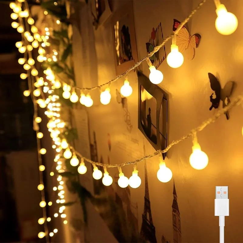 Visita la tienda de Bigzom Bigzom USB Bombillas de Hadas Globulares para Interiores, 7M 40LED 5V Bombillas para Salas, Bodas, Balcones, Jardines, Fiestas, Decoración Navideña — Luces Navidad