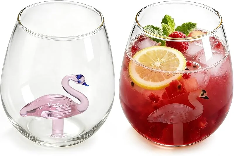 DARENYI DARANYI 2 Piezas 550 ml Copas de Vino Tinto sin Tallo con Flamenco 3D — Vino y mesa festiva