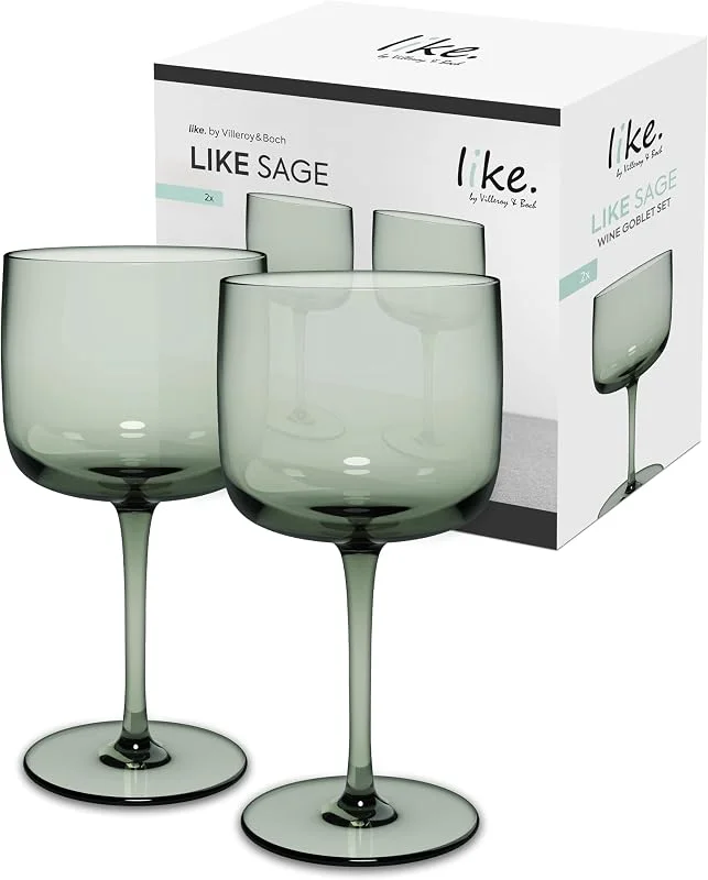 Villeroy & Boch – Juego De Copas De Vino Like Sage, Set 2 Piezas, Vidrio Coloreado Verde, Capacidad 270Ml — Vino y mesa festiva