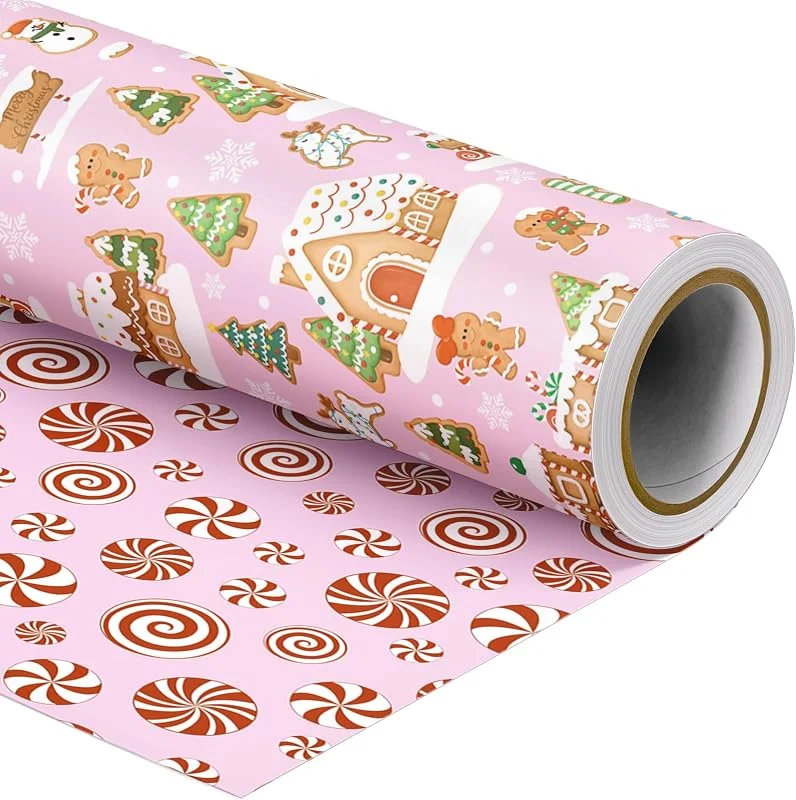 Visita la tienda de SHUCHING SHUCHING Papel de Regalo Navidad Rollo Casita de Jengibre Rosa-43cm x 10m — Envoltorio regalo